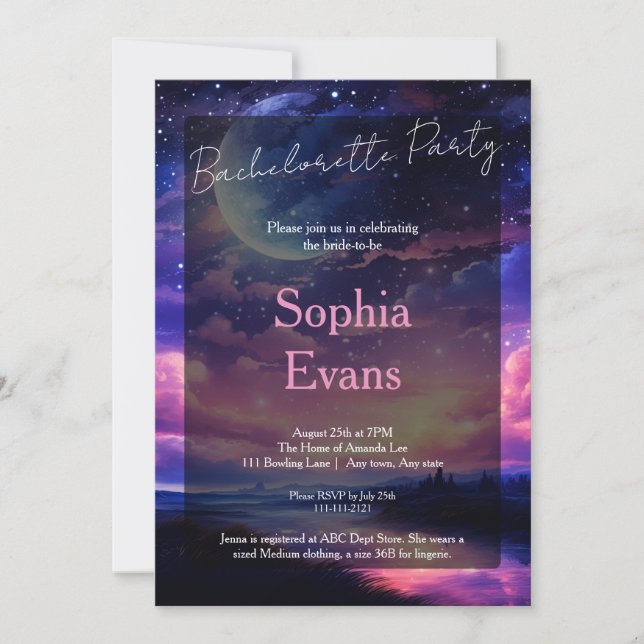Celestial Full Moon Wedding Bachelorette Party Invitation (Front)
