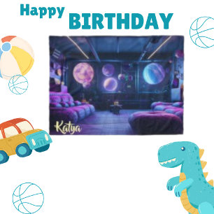 Celestial Futuristic Home Large Purple Planet  Fleece Blanket