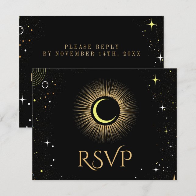 Celestial Galaxy Black Wedding RSVP Card (Front/Back)