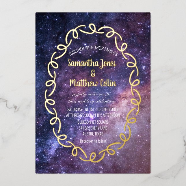 Celestial Galaxy Cosmos Sky Gold Foil Wedding (Front)