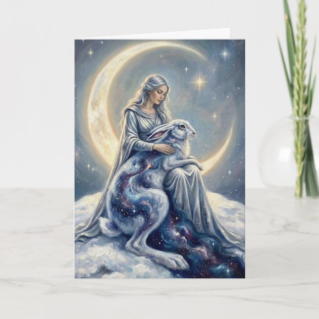 Celestial Galaxy Hare Moon Goddess Fantasy Art Card (Front)