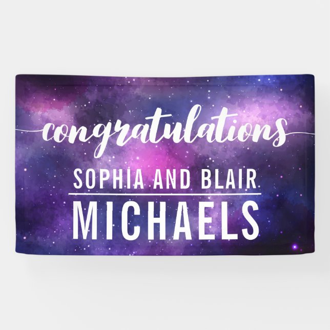 Celestial Galaxy Space Wedding Congratulations Banner (Horizontal)