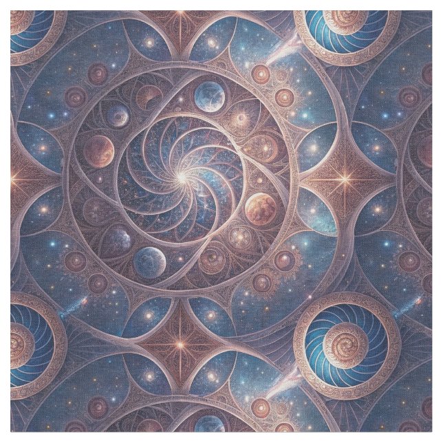 Celestial Galaxy Spiral Mandala Design Pattern Art Fabric (Close Up)