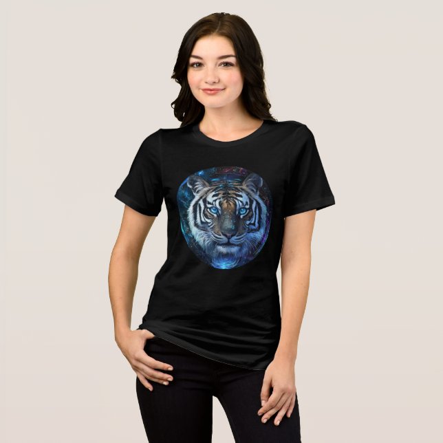 Celestial Galaxy Tiger Art Print Tri-Blend Shirt (Front Full)