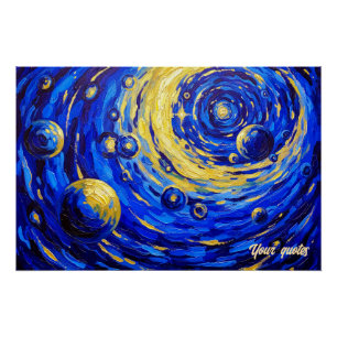 Celestial Galaxy Vortex Painting Blue Gold Cosmic Poster
