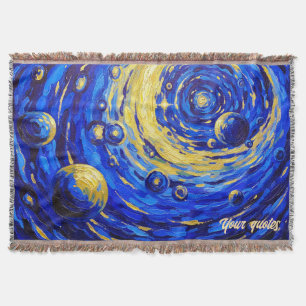 Celestial Galaxy Vortex Painting Blue Gold Cosmic Throw Blanket