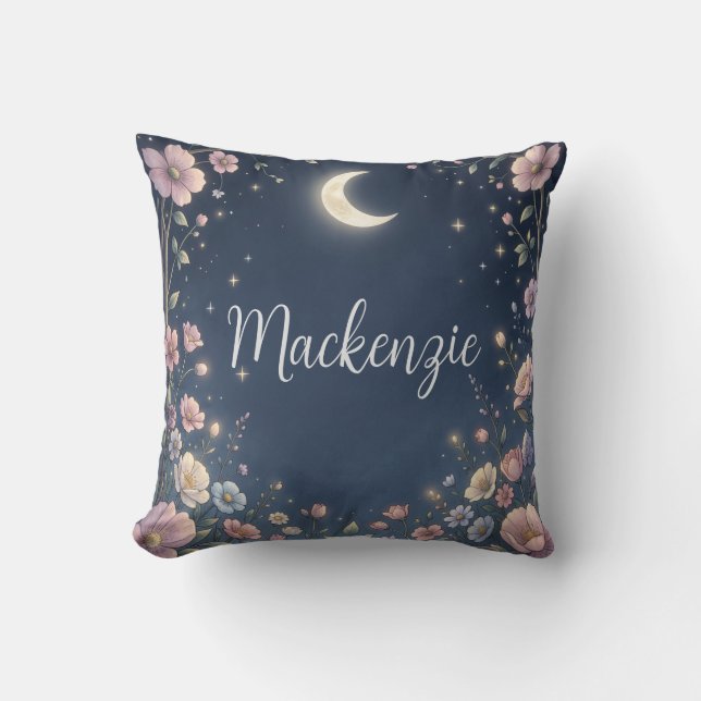Celestial Garden and Custom Name Throw Pillow (Front)