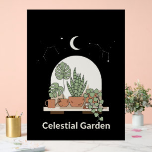Celestial Garden Boho Houseplant Moon & Stars Art Acrylic Sign