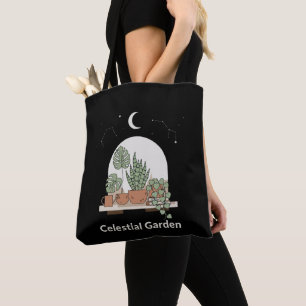 Celestial Garden Boho Houseplant Moon & Stars Art Tote Bag