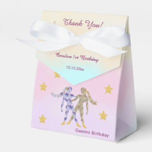 Celestial Gemini Watercolor 1st Birthday Favor Box