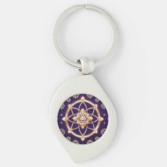 Celestial Geometry of Light — Sacred Pattern Keychain (Front)