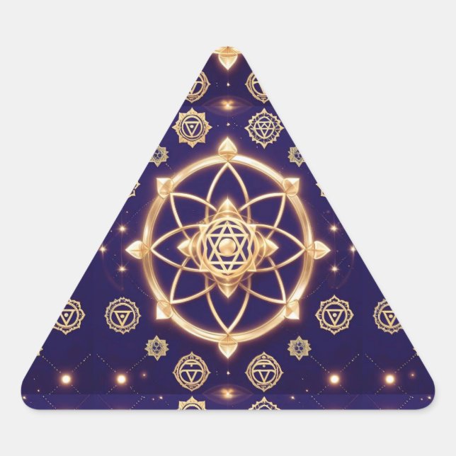 Celestial Geometry of Light — Sacred Pattern Triangle Sticker (Front)