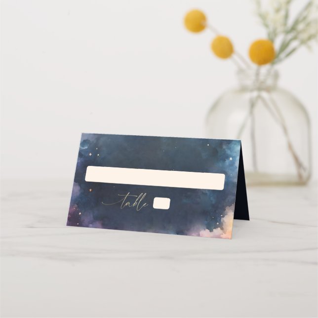 Celestial Gift Midnight Blue Romantic Dark Wedding Place Card (Front)