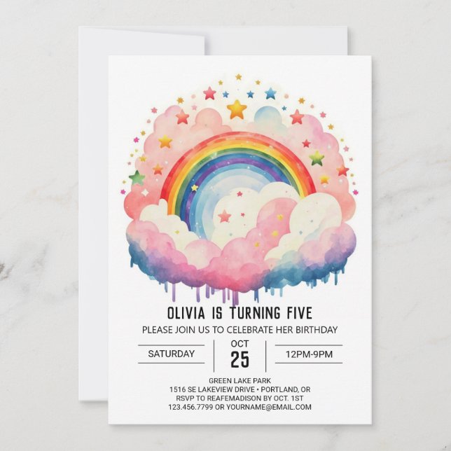 Celestial Girly Clouds Girl Birthday Invitation (Front)