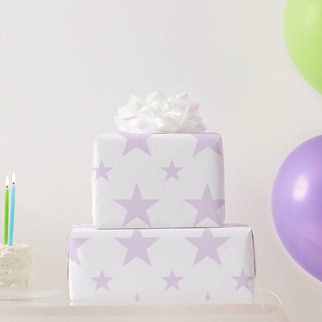Celestial Girly Pastel Purple Stars Pattern Spring Wrapping Paper (Party Gifts)