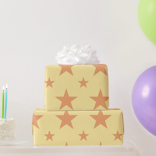Celestial Girly Pastel Yellow Orange Stars Pattern Wrapping Paper (Party Gifts)