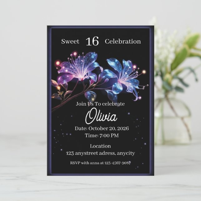 Celestial Glow Fantasy Flowers Invitation (Standing Front)