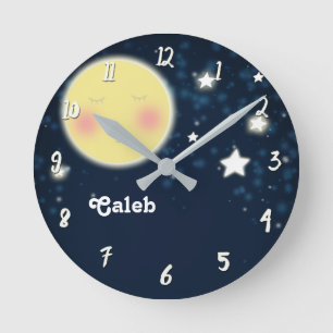 Celestial Glow Moon Nursery Room Personalized Name Round Clock
