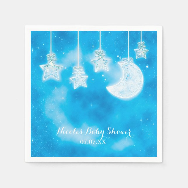 Celestial Glowing Stars & Moon Blue Sky Napkin (Front)