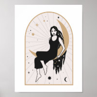 Celestial Goddess Sitting on Moon Magic Mystic Art