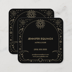 Celestial Gold and Black Astrologer Square Business Card