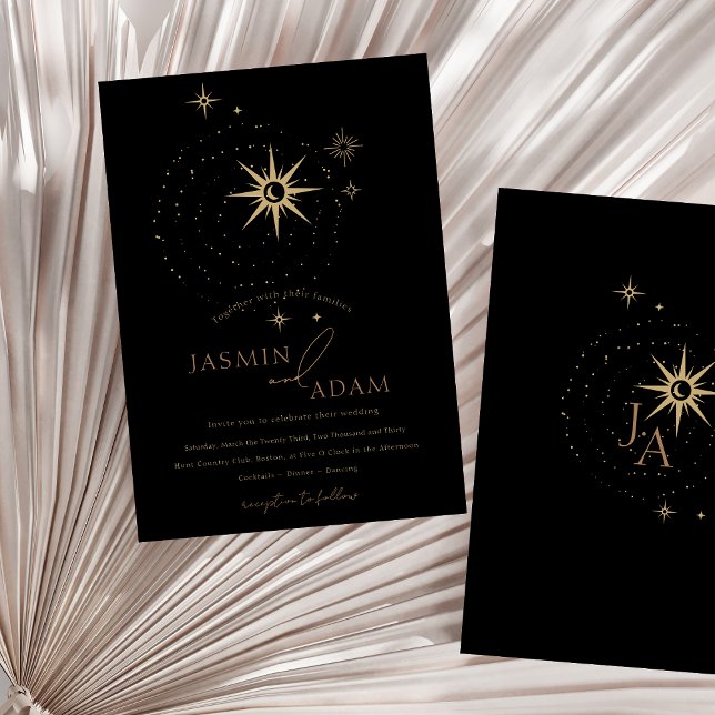 Celestial Gold and Black Stars Wedding Invitation (Celestial Gold and Black Stars Wedding Invitation)