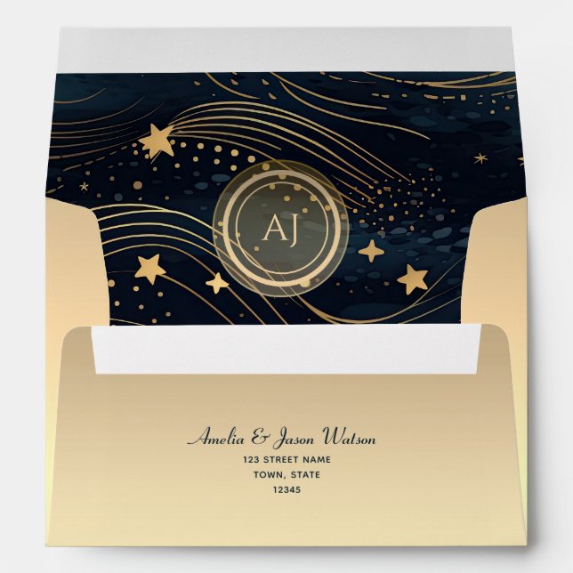 Celestial Gold and Navy Wedding Envelope (Back (Bottom))