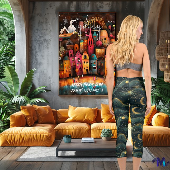 Celestial Gold and Teal Night Sky – Elegant Capri Leggings (Creator Uploaded)