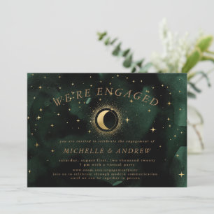 Celestial Gold Crescent Moon Virtual Engagement Invitation