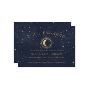 Celestial Gold Crescent Moon Virtual Engagement Invitation