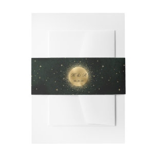 Celestial Gold Moon Emerald Wedding Belly Band Invitation Belly Band