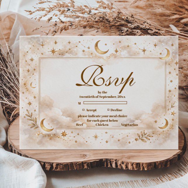 Celestial Gold Moon Quinceañera RSVP Card (Creator Uploaded)