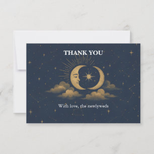 Celestial Gold Moon Starry Night Wedding Thank You Card