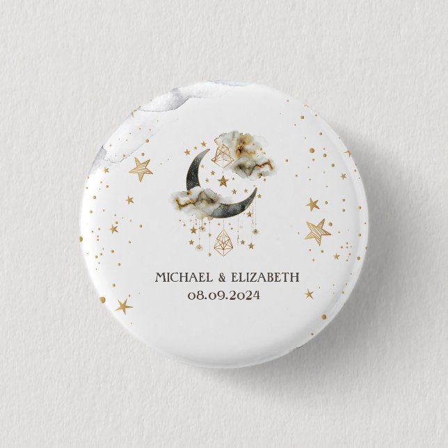 Celestial Gold Moon Stars  1 Inch Round Button (Front)