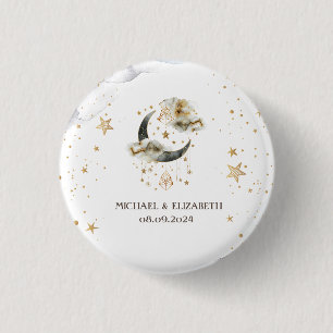 Celestial Gold Moon Stars  1 Inch Round Button