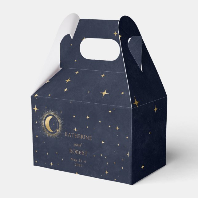 Celestial Gold Moon Stars Monogram Wedding Favor Box (Front Side)