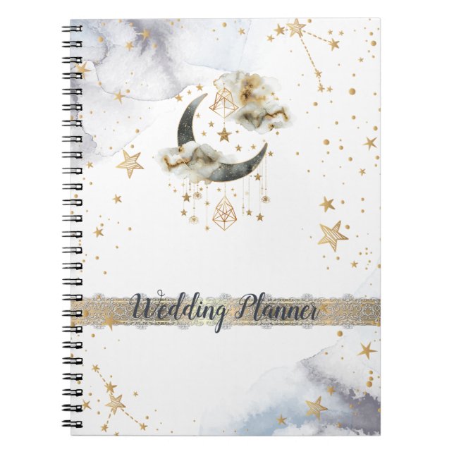 Celestial Gold Moon Stars  Notebook (Front)