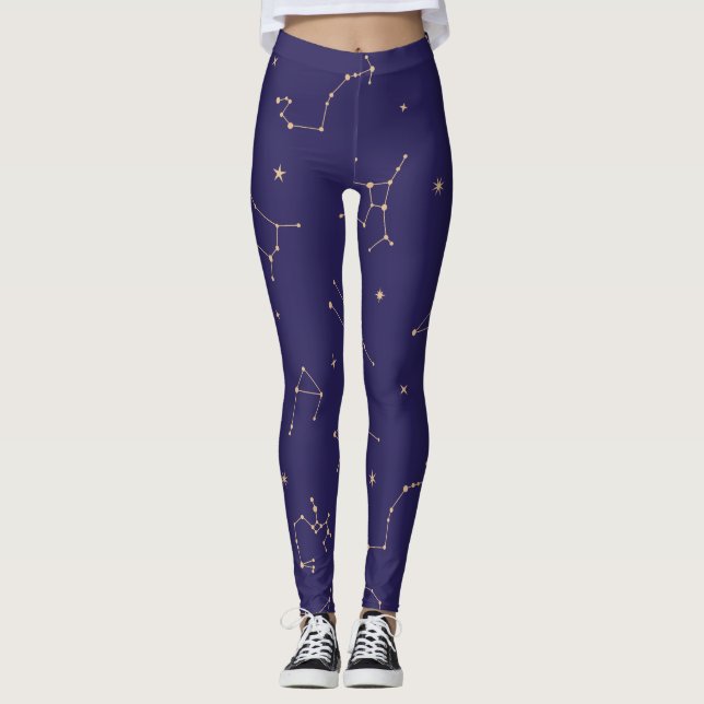 Celestial Gold Star Solareclipse Theme Leggings (Front)