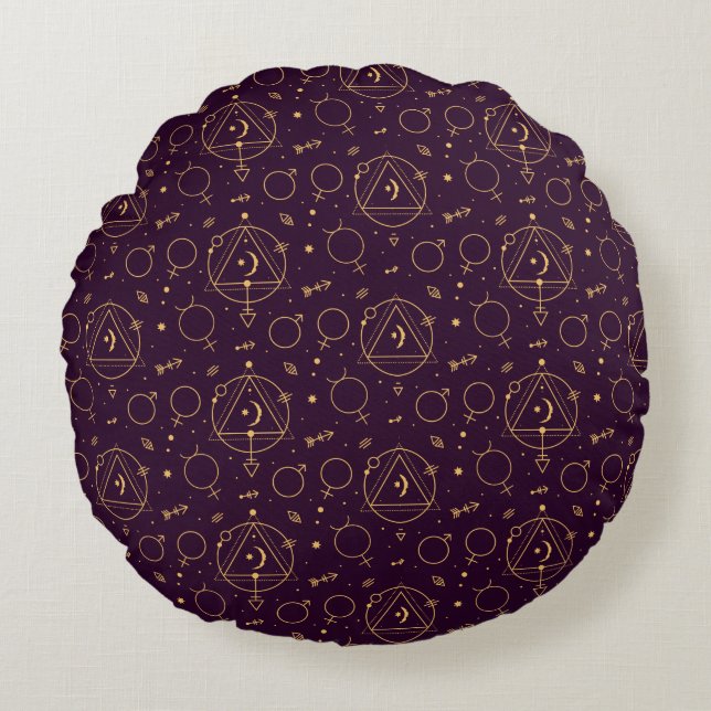 Celestial Gold Star Solareclipse theme Round Pillow (Front)