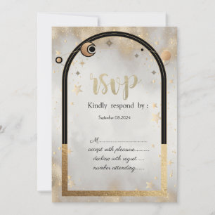 Celestial Gold Star Sun Moon Galaxy RSVP   Invitation