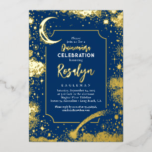 Celestial Gold Stars and Moon Night Quinceanera 