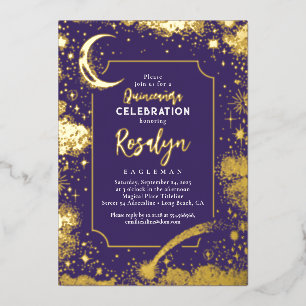 Celestial Gold Stars and Moon Night Quinceanera 