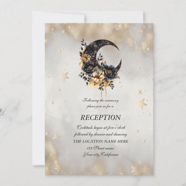 Celestial Gold Stars Flowers Moon Invitation (Front)