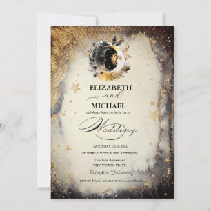 Celestial Gold Stars Moons Dark Invitation
