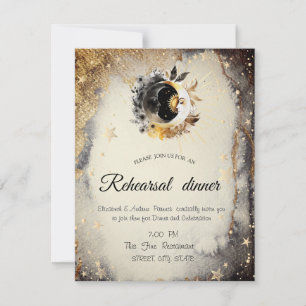 Celestial Gold Stars Moons Dark Invitation