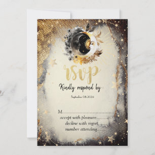 Celestial Gold Stars Moons Dark RSVP Invitation