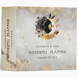 Celestial Gold Stars Moons Flowers Binder