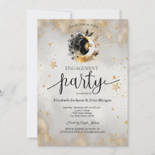 Celestial Gold Stars Moons Flowers Engagement   Invitation
