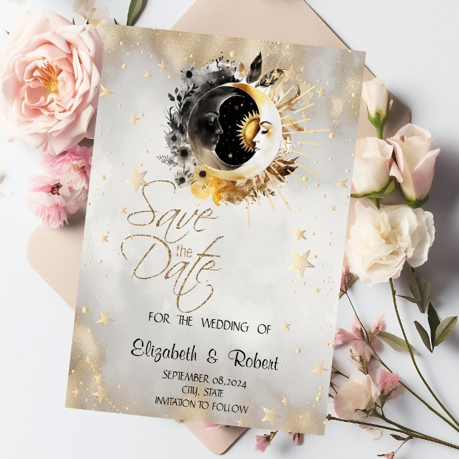 Celestial Gold Stars Moons Flowers Save The Date (Creator Uploaded)
