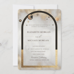 Celestial Gold Sun And Moon Galaxy Wedding Invitation